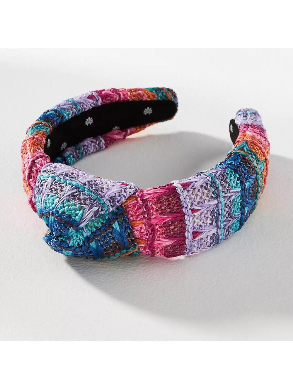 Lele Sadoughi Raffia Knotted Headband in Sunset Rainbow
